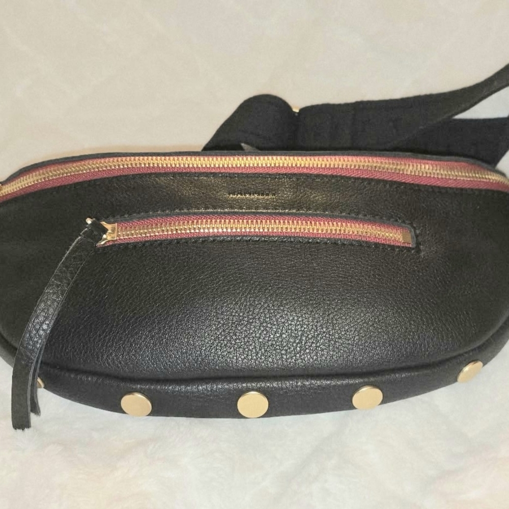 Chic Hammitt Black Crossbody Bag with Gold Accents